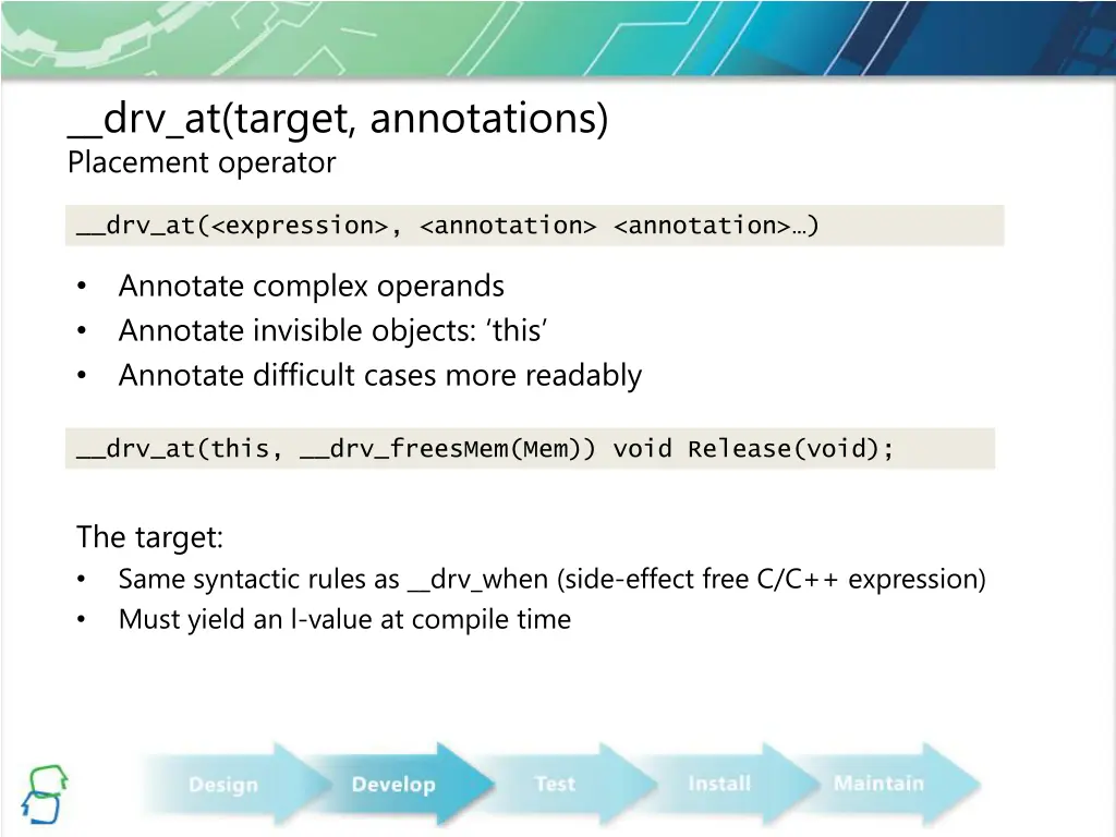 drv at target annotations placement operator