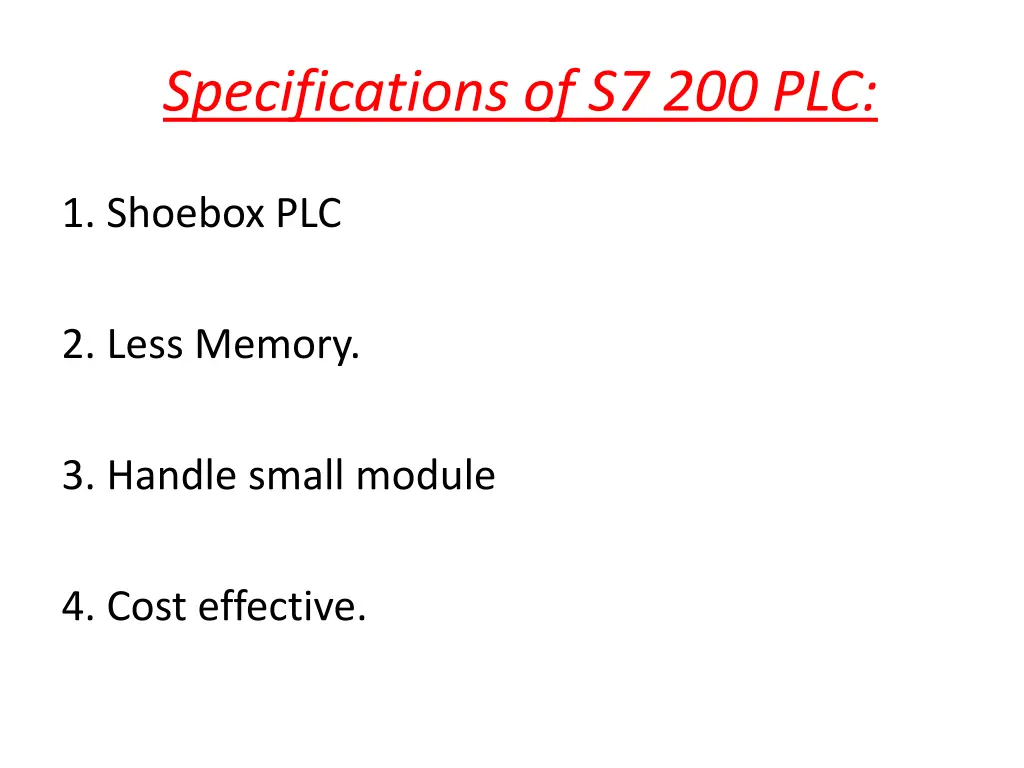 specifications of s7 200 plc