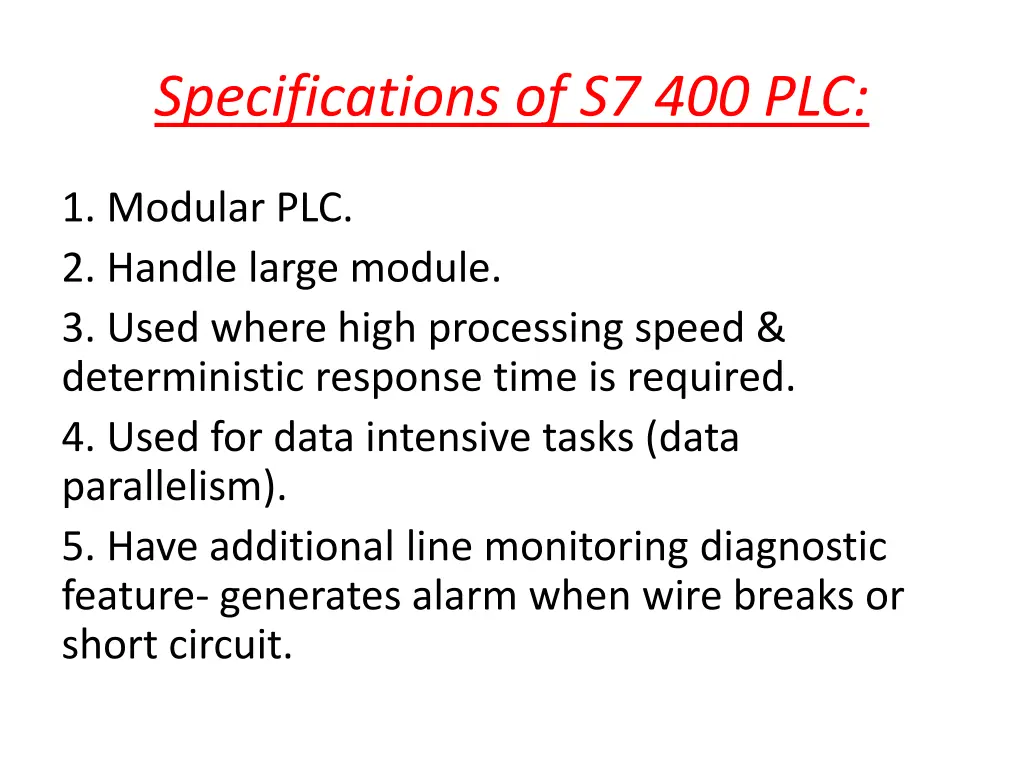 specifications of s7 400 plc