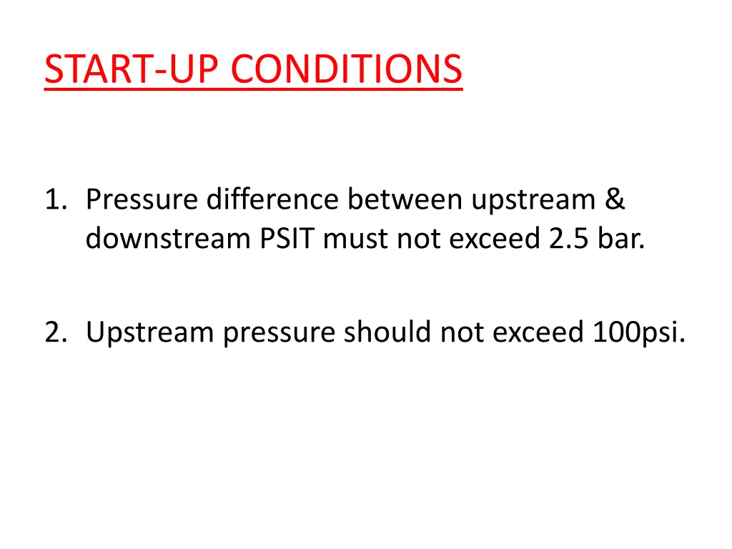 start up conditions