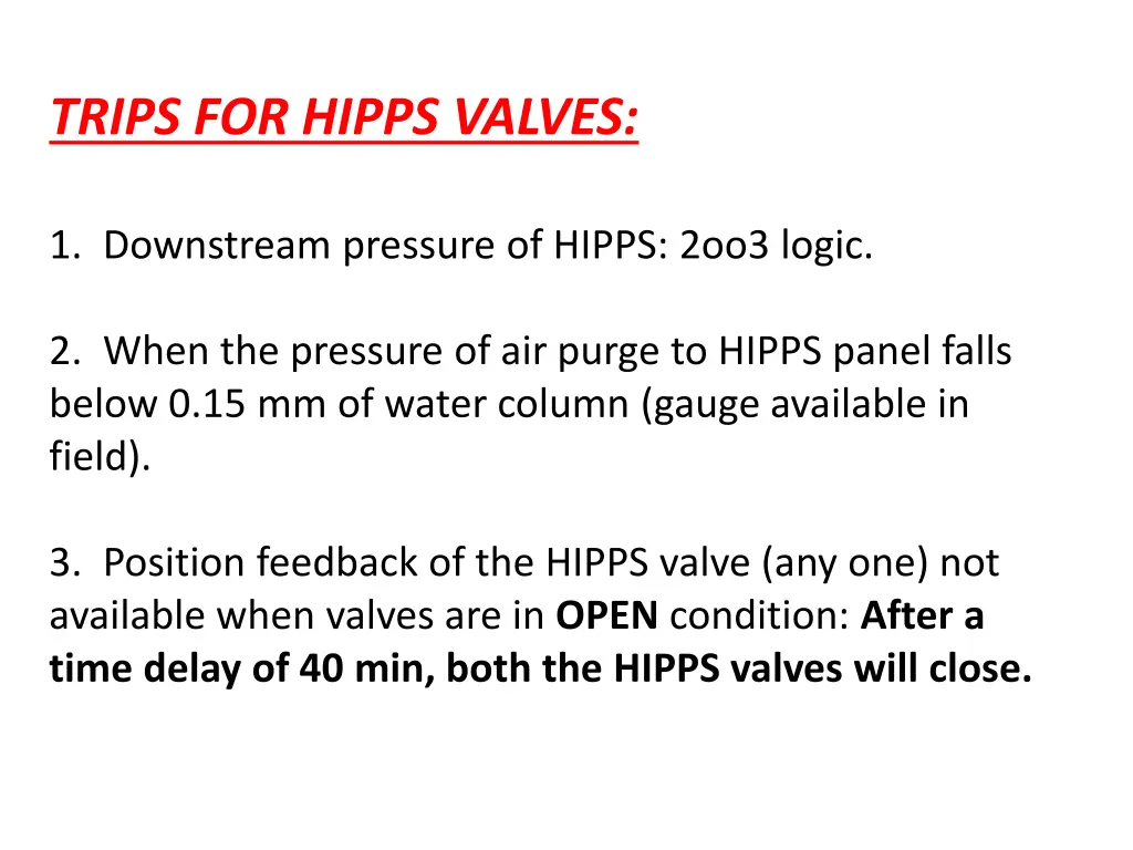 trips for hipps valves