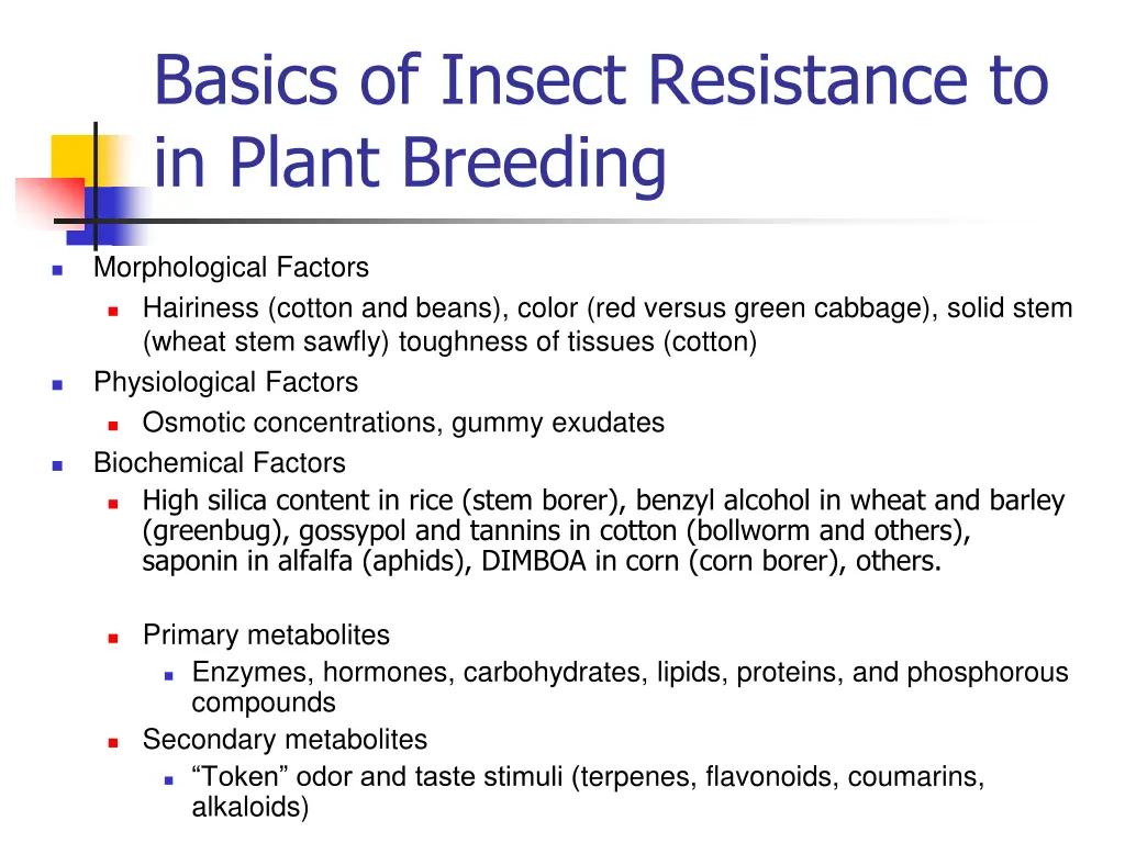 basics of insect resistance to in plant breeding