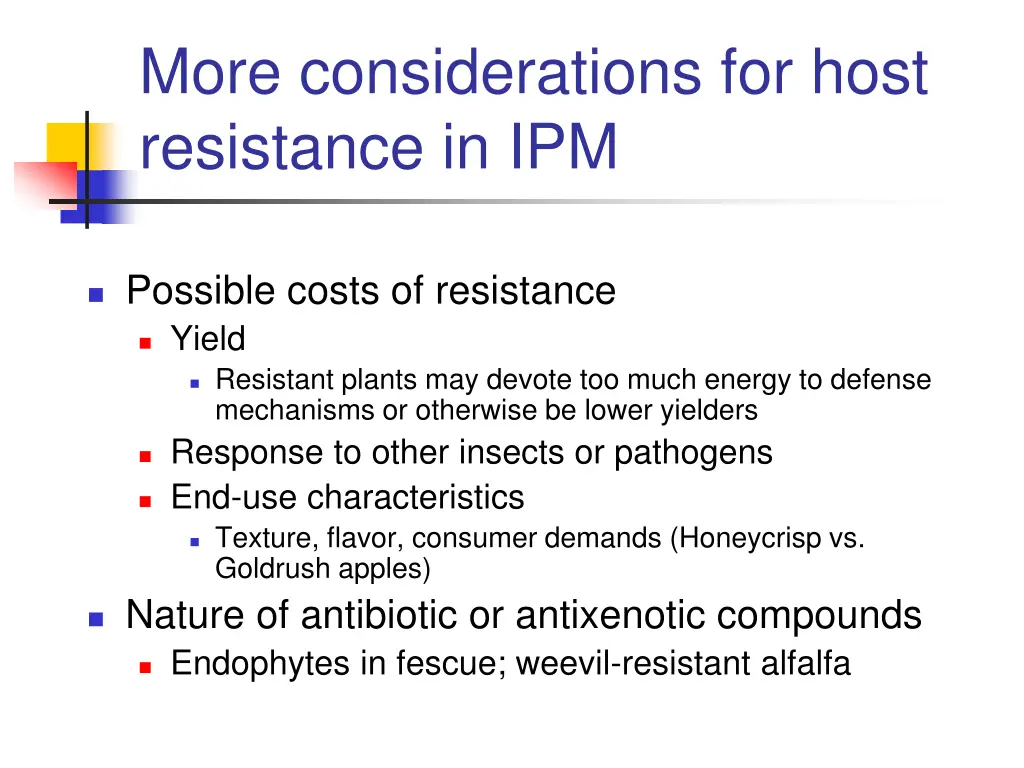 more considerations for host resistance in ipm