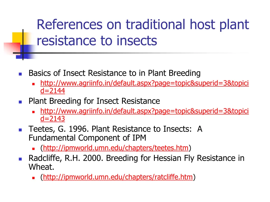 references on traditional host plant resistance