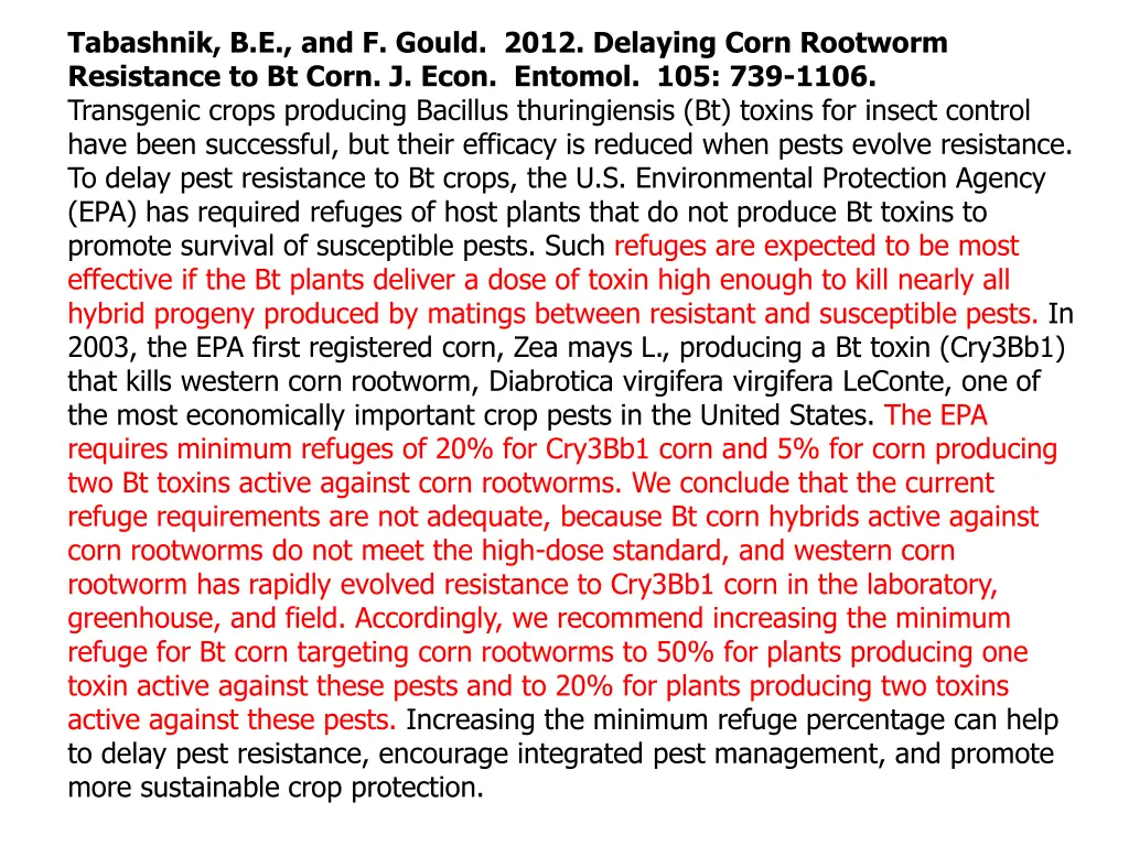 tabashnik b e and f gould 2012 delaying corn