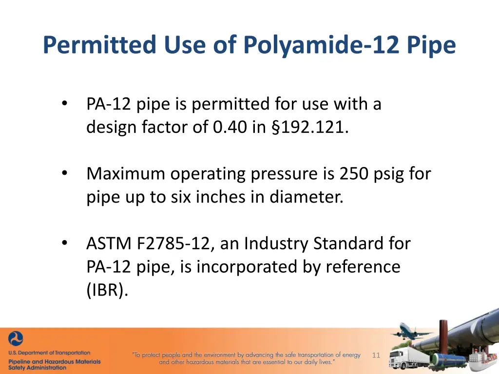 permitted use of polyamide 12 pipe