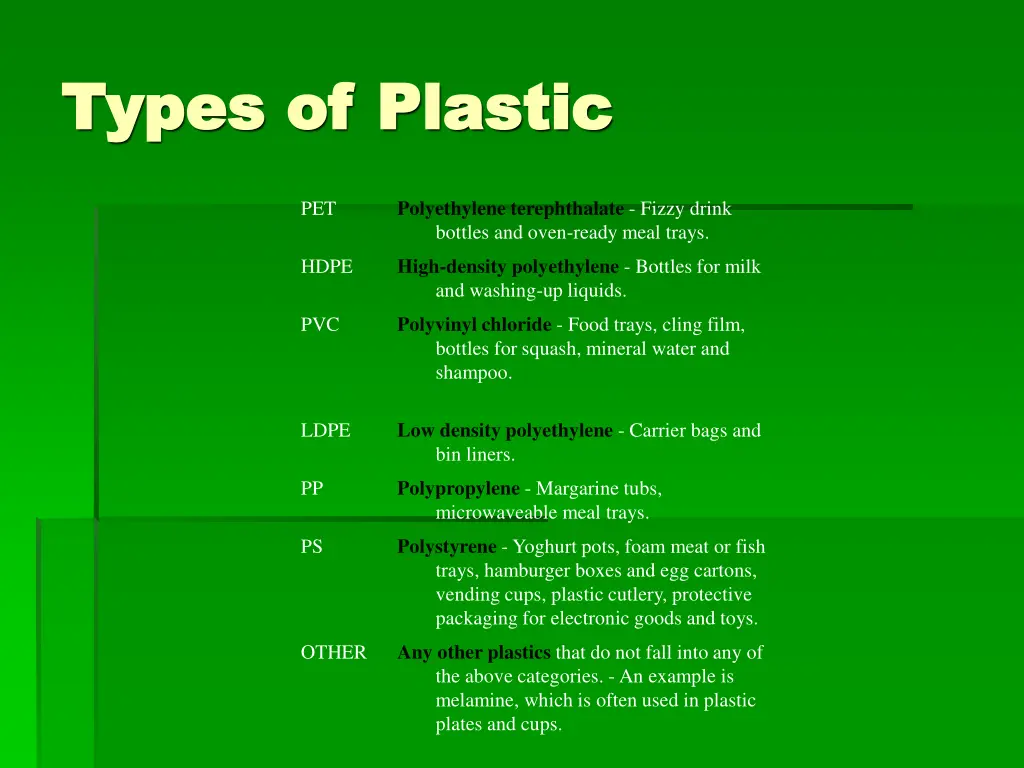 types of plastic types of plastic