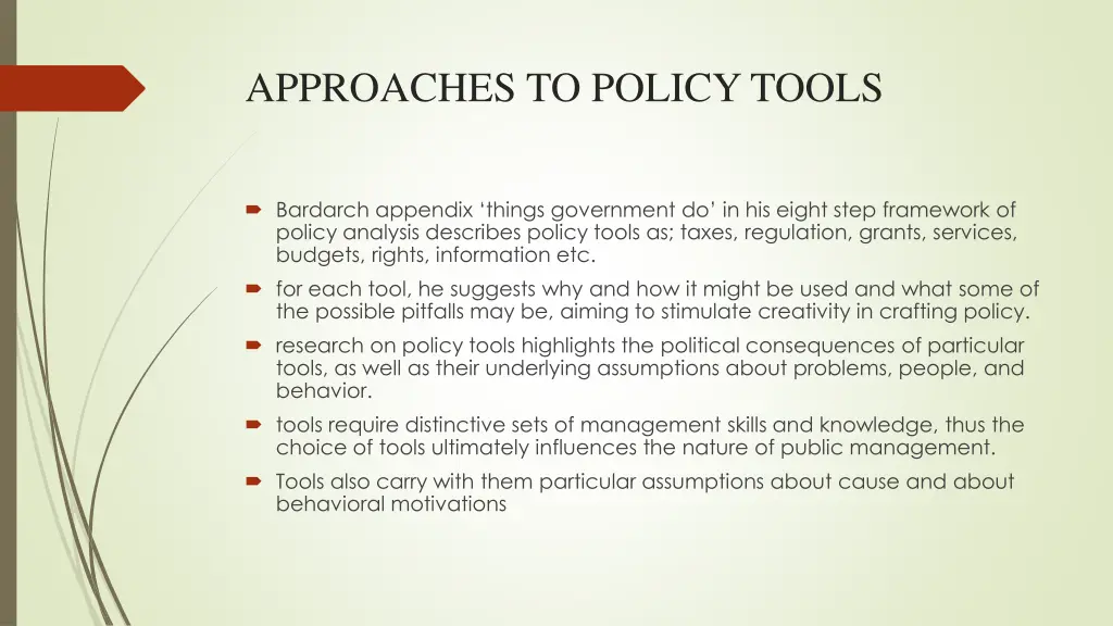 approaches to policy tools