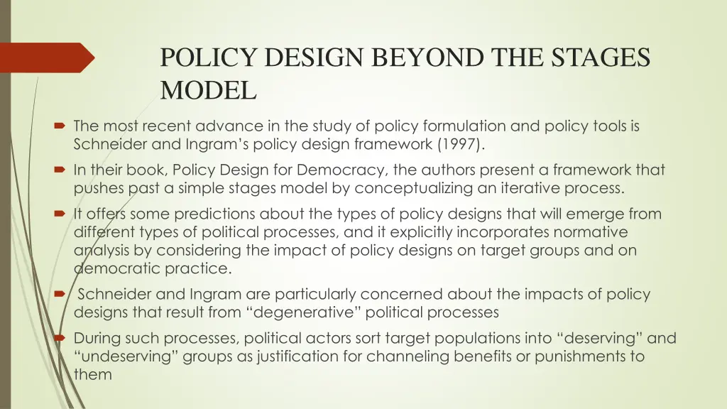 policy design beyond the stages model