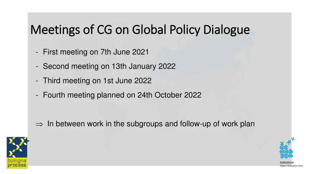 meetings of cg on global policy dialogue meetings