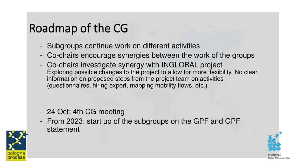 roadmap of the cg roadmap of the cg