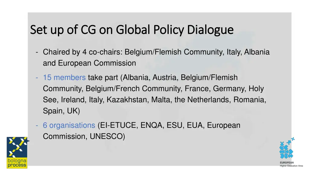 set up of cg on global policy dialogue