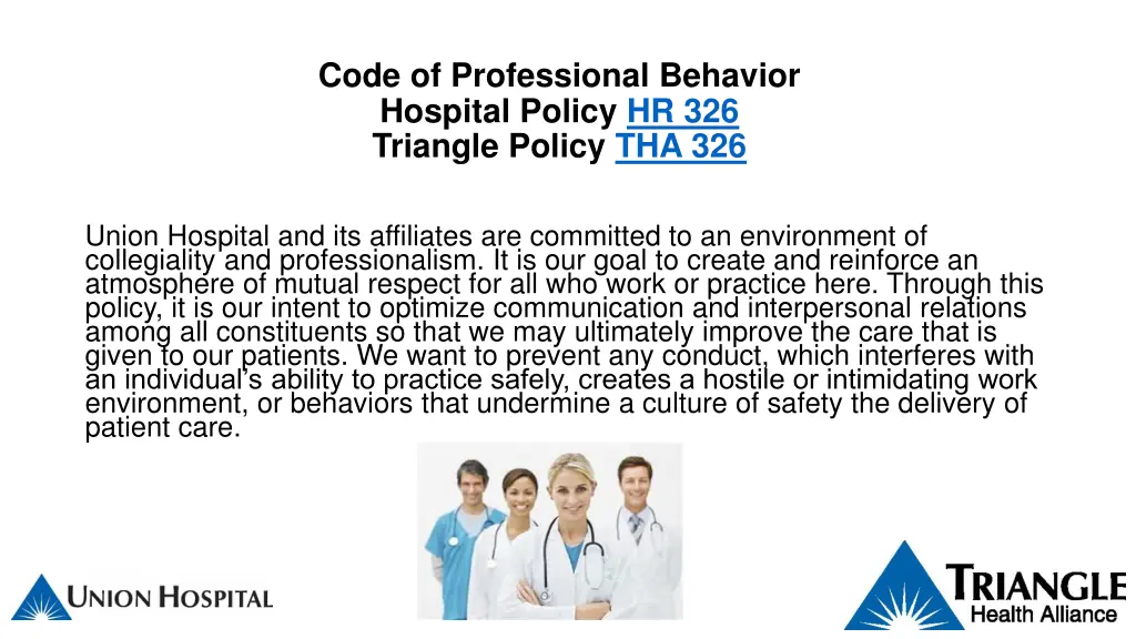 code of professional behavior hospital policy