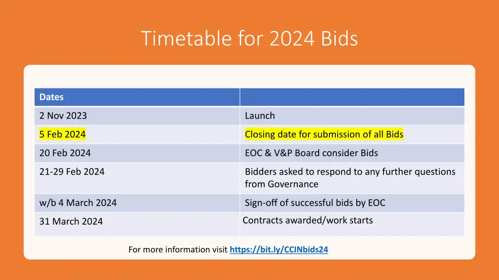 timetable for 2024 bids