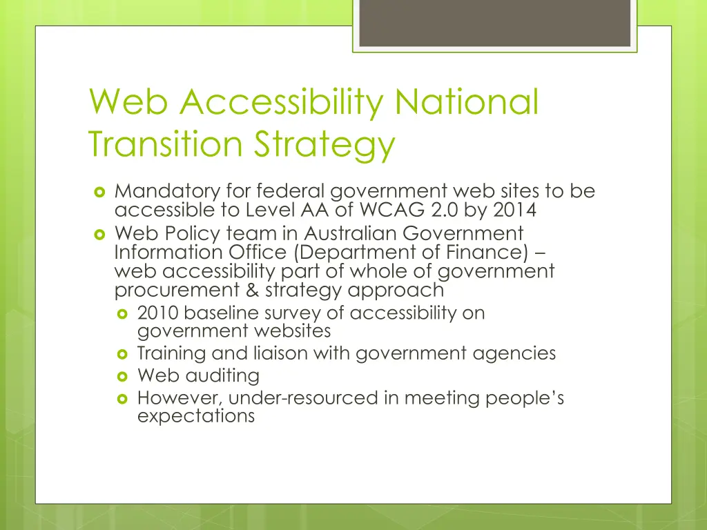 web accessibility national transition strategy