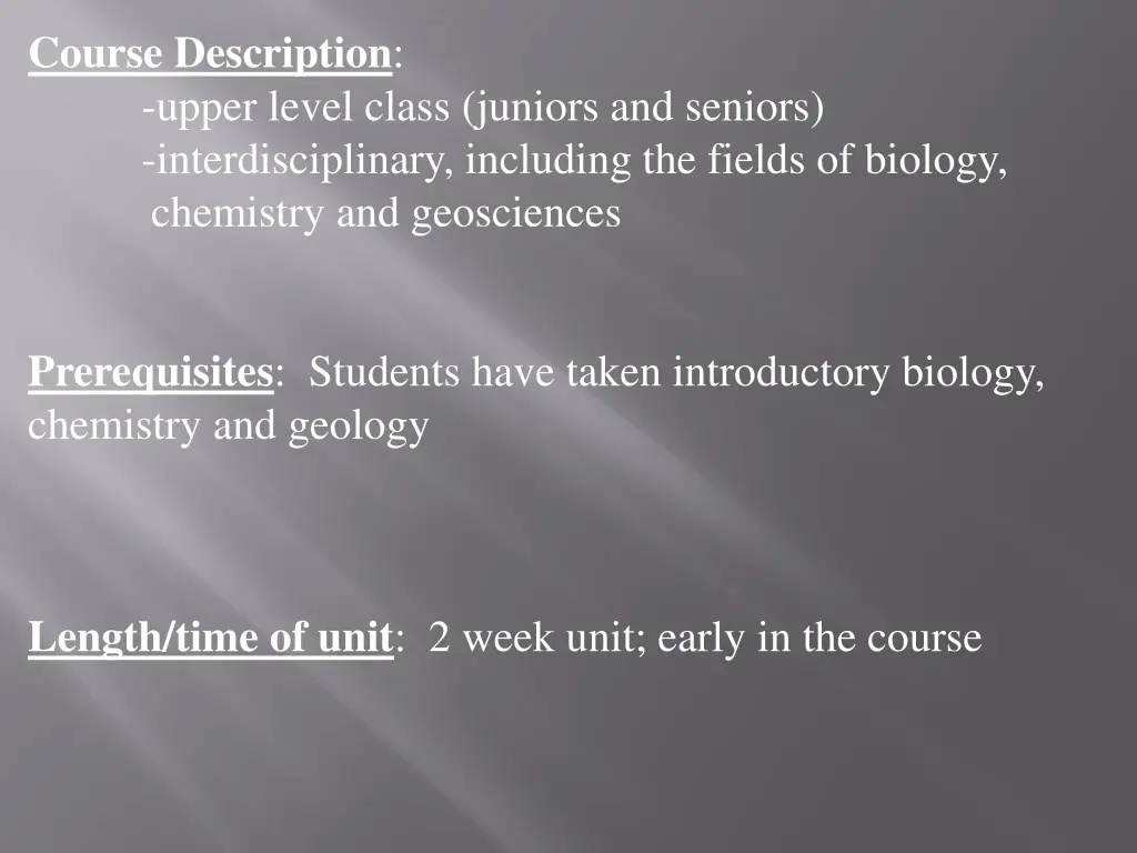 course description upper level class juniors