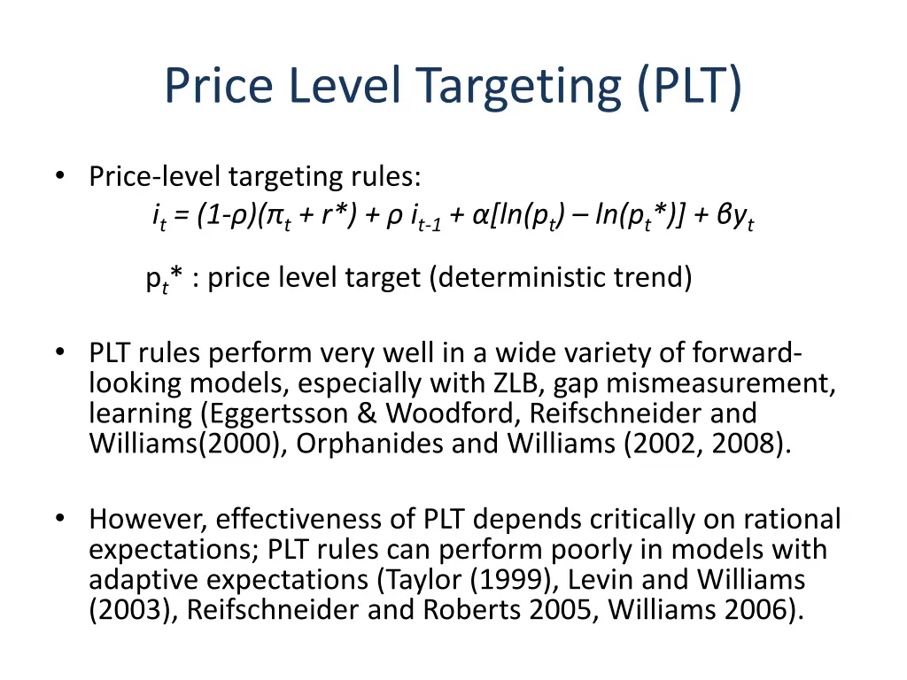 price level targeting plt