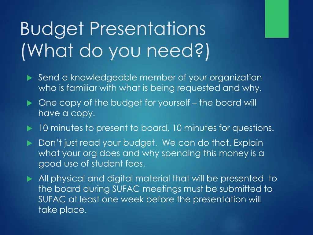 budget presentations what do you need