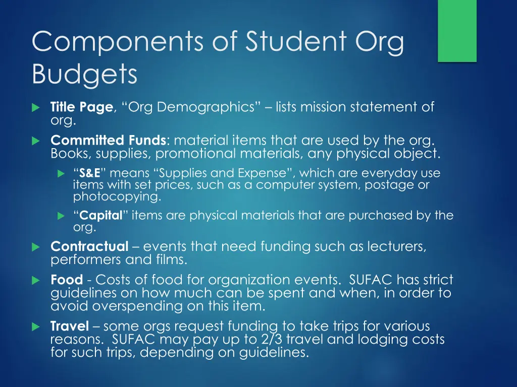 components of student org budgets