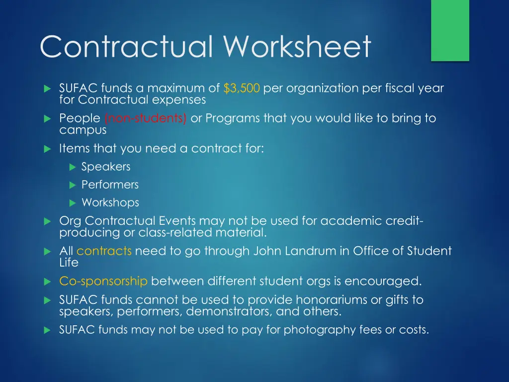 contractual worksheet