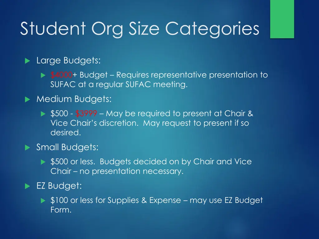 student org size categories