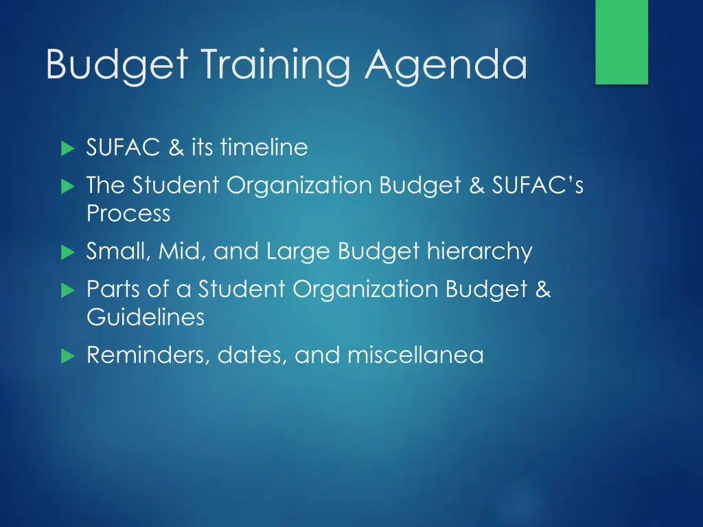 budget training agenda