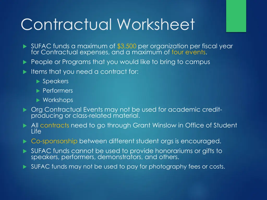 contractual worksheet