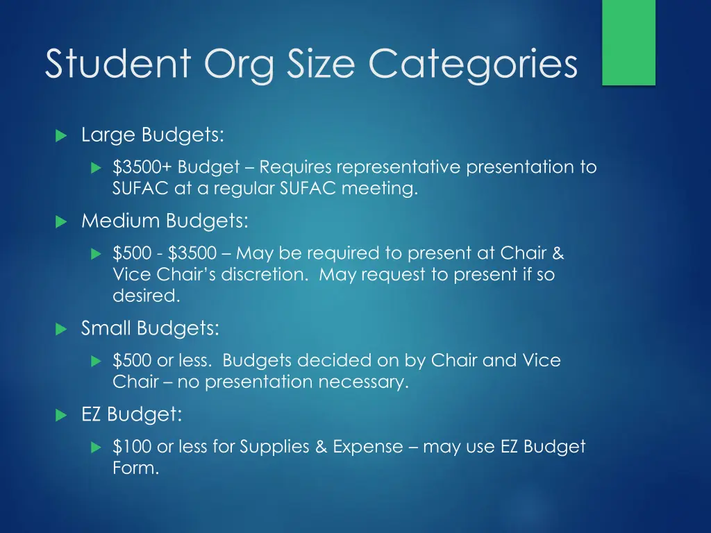 student org size categories