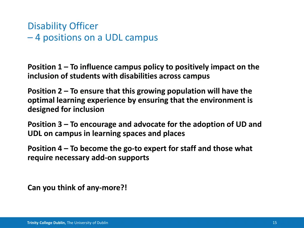 disability officer 4 positions on a udl campus