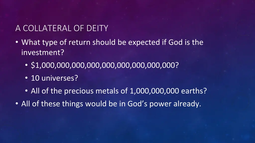 a collateral of deity what type of return should