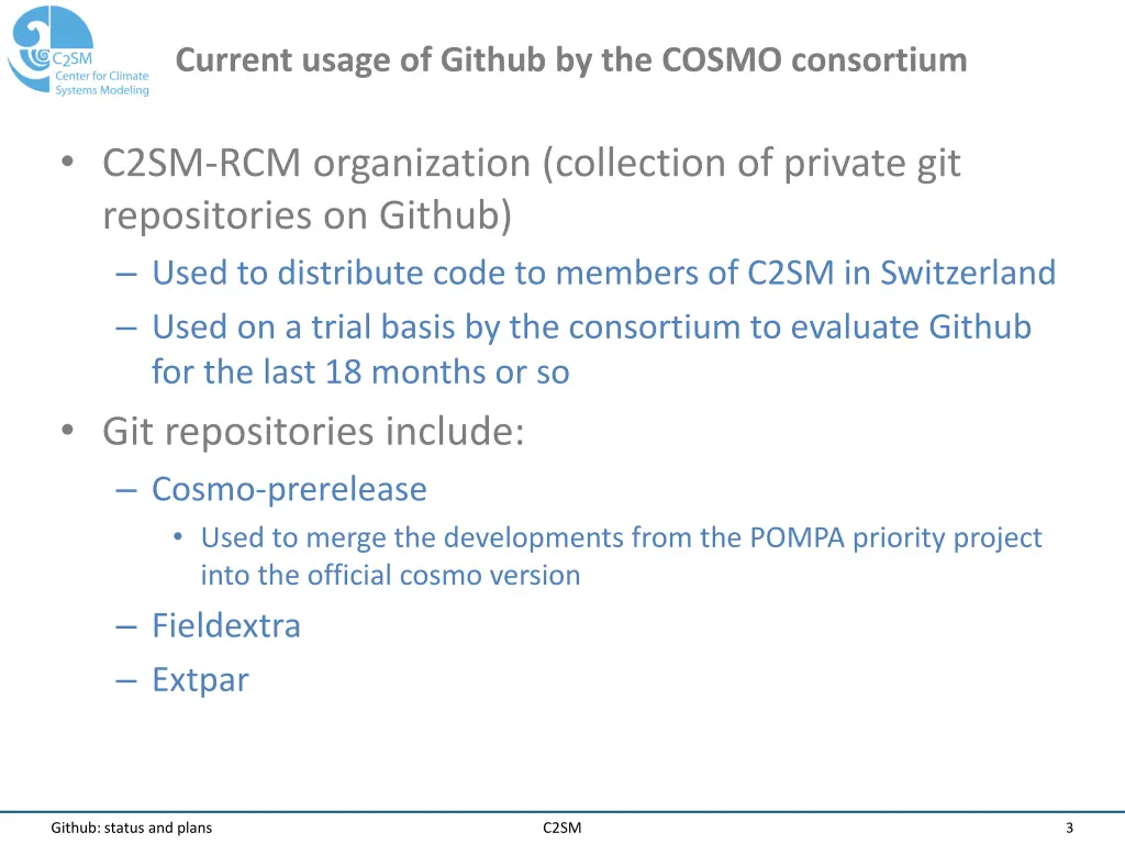 current usage of github by the cosmo consortium