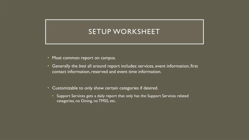 setup worksheet