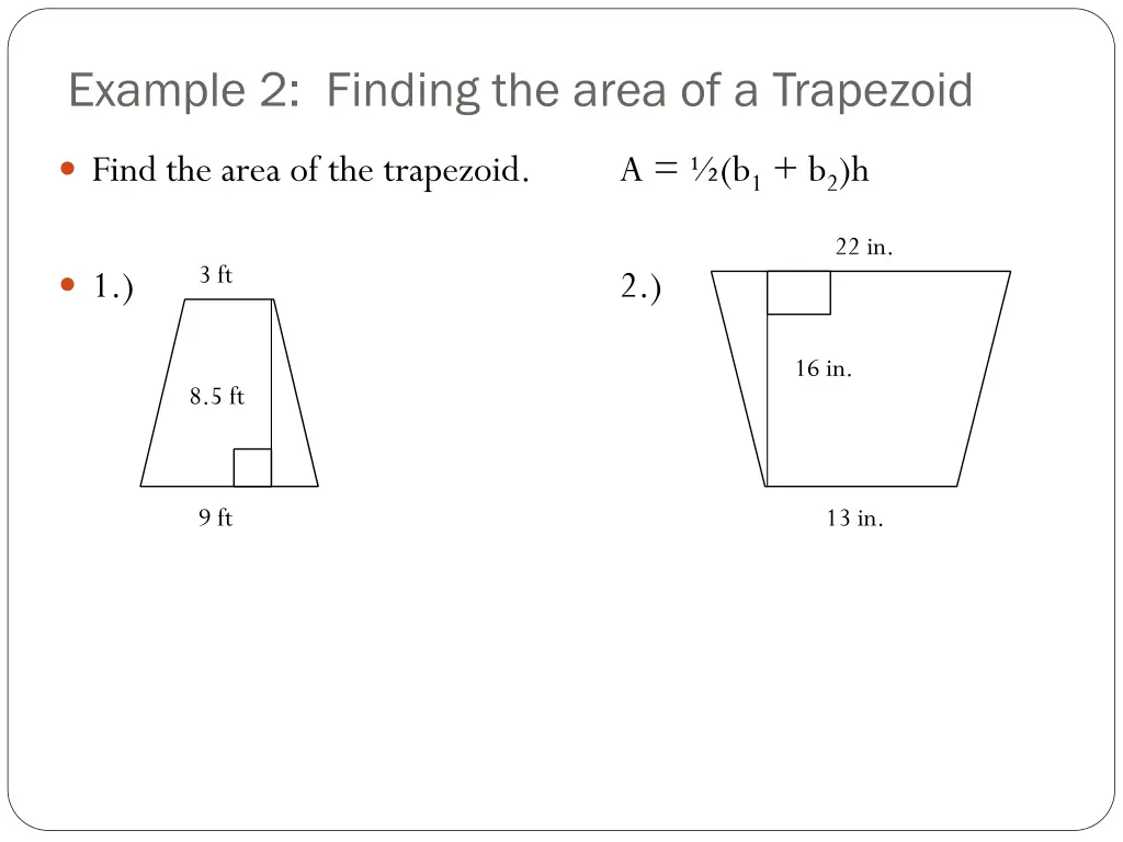 example 2 finding the area of a trapezoid