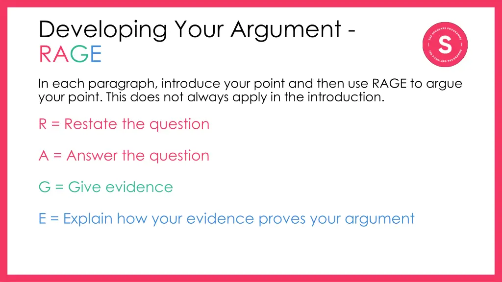 developing your argument rage