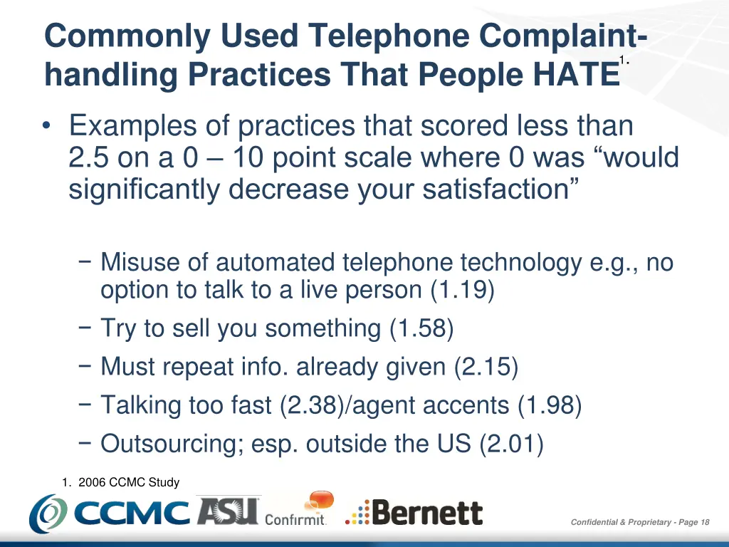 commonly used telephone complaint handling