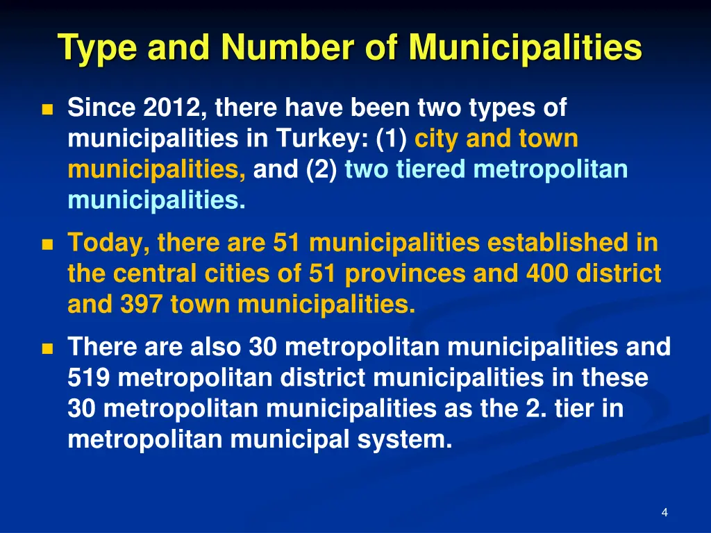 type and number of municipalities