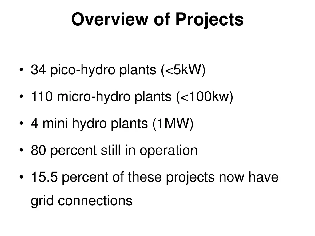 overview of projects