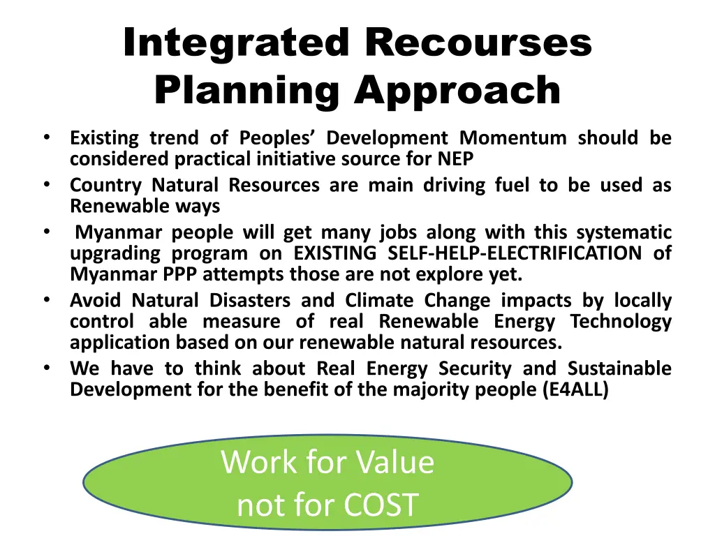 integrated recourses planning approach existing