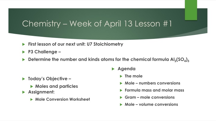 chemistry week of april 13 lesson 1