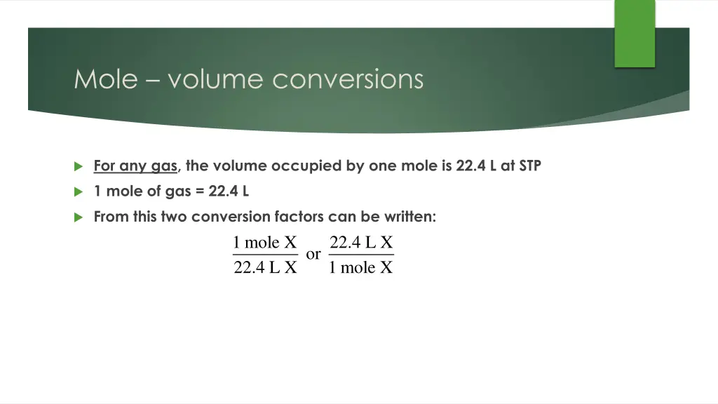 mole volume conversions