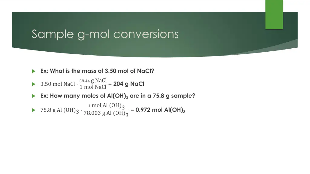 sample g mol conversions