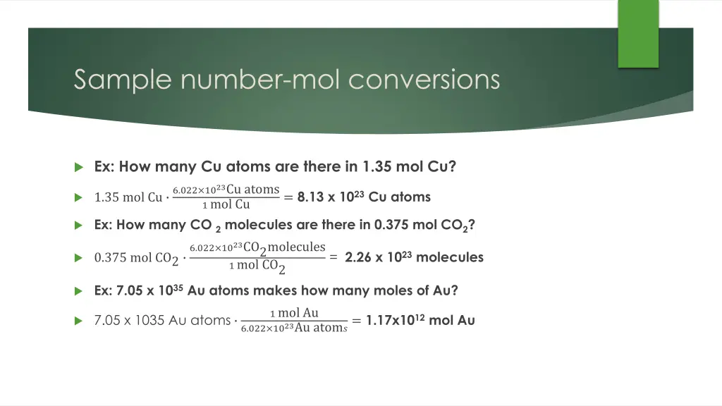 sample number mol conversions