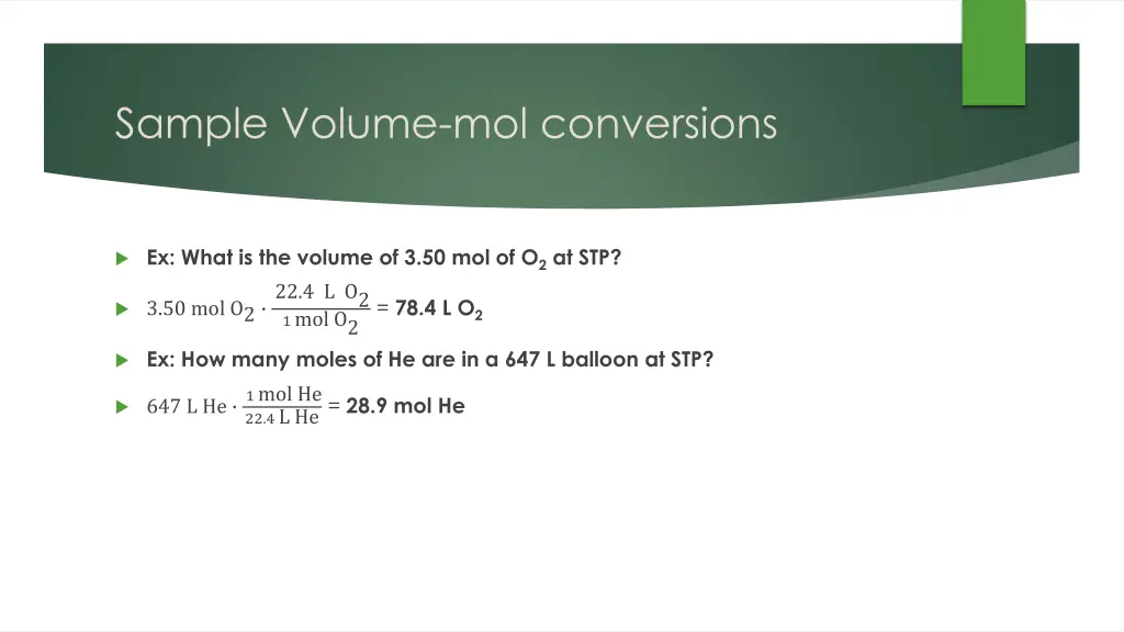 sample volume mol conversions