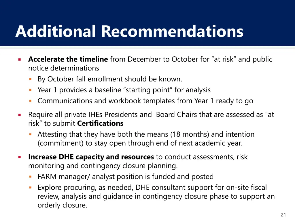 additional recommendations