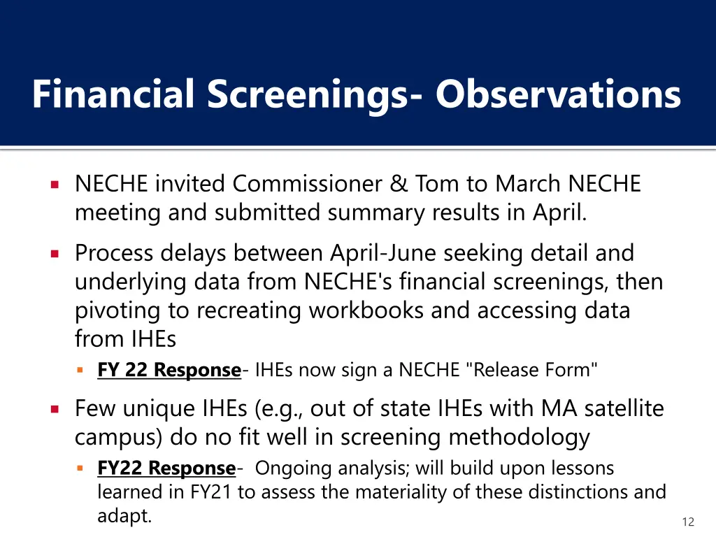 financial screenings observations