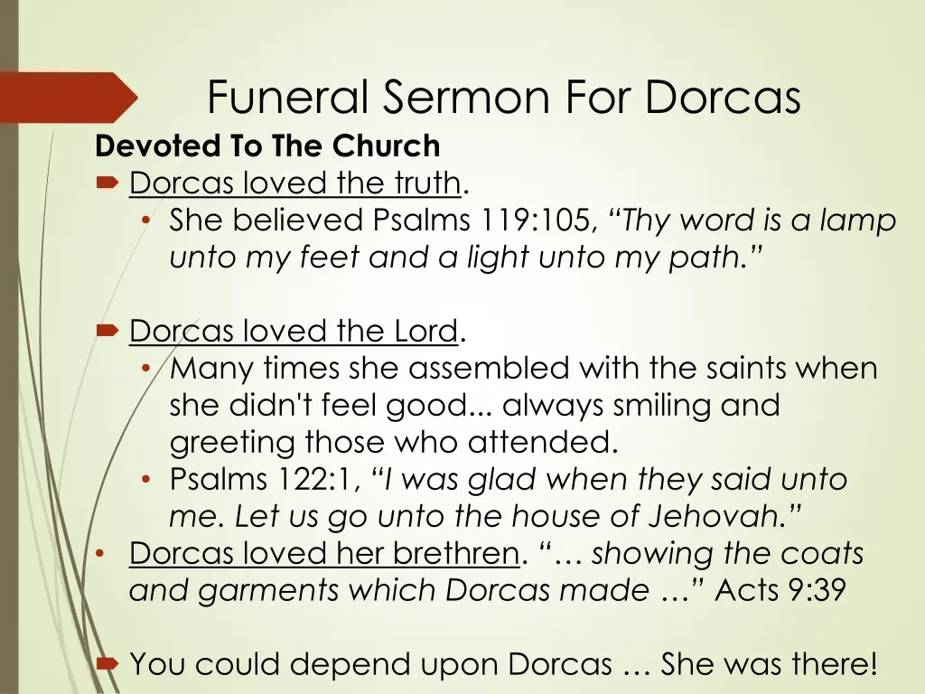 funeral sermon for dorcas devoted to the church