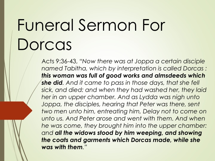 funeral sermon for dorcas