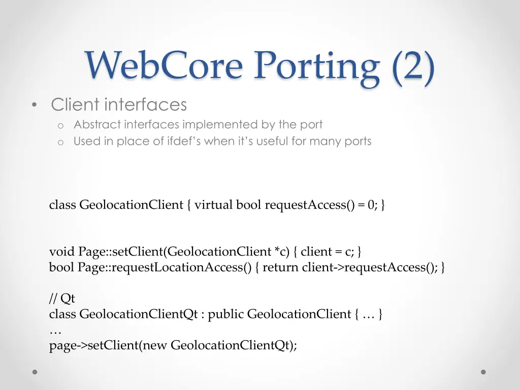 webcore porting 2 client interfaces o abstract