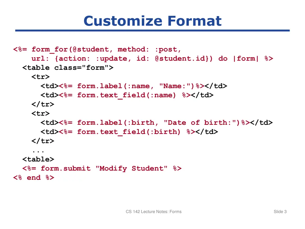 customize format