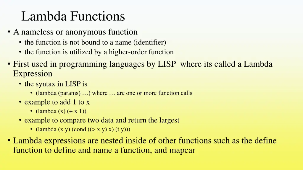 lambda functions a nameless or anonymous function